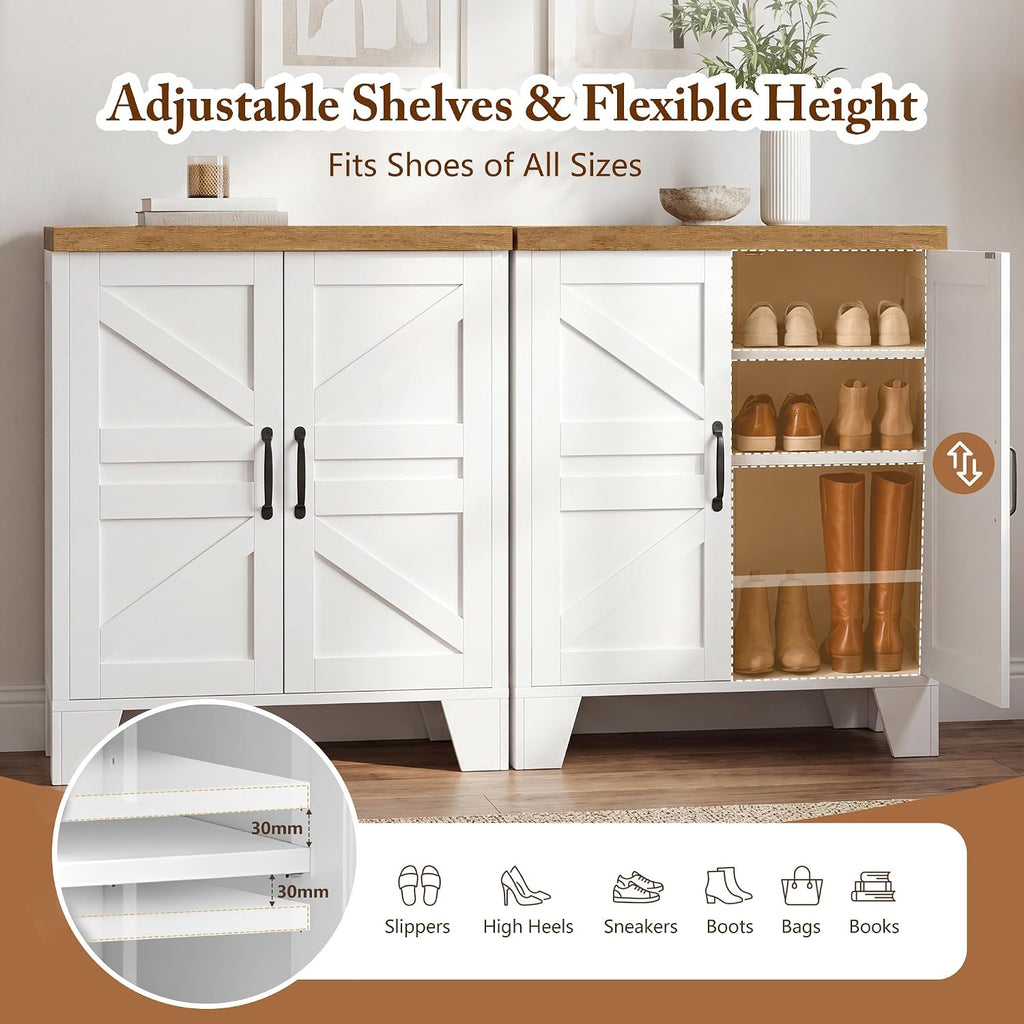 Heybly Shoe Cabinet, Modern Farmhouse Entryway Shoe Storage Cabinet With Doors, Adjustable Shelves,Hidden Shoe Storage, Versatile Entryway Cabinet Furniture With Thick Top & Reinforced Legs, Hsc001Wwb
