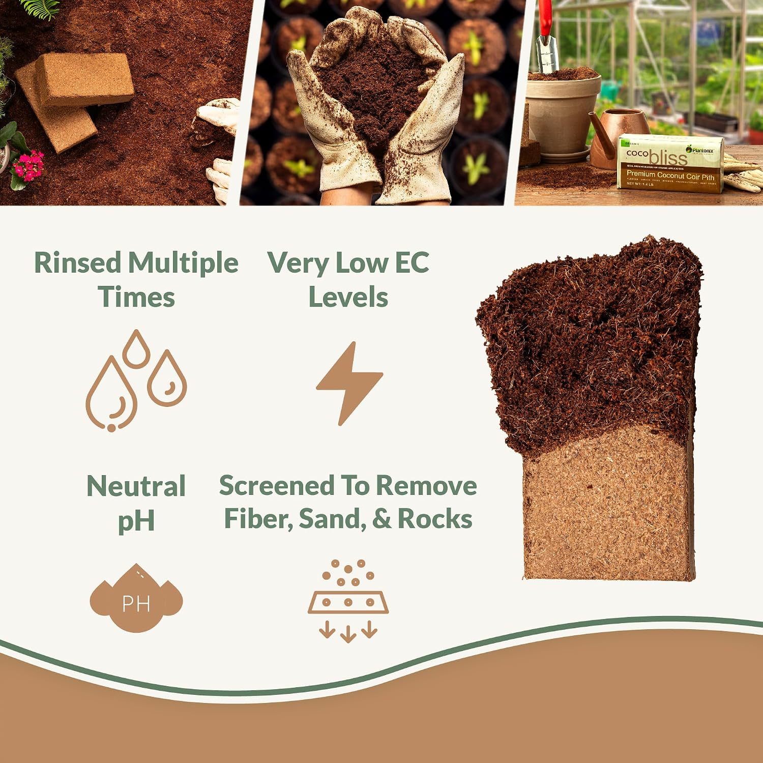 Coco Coir 650Gm Bricks (5-Pack) - Organic Coco Coir For Plants & Gardening - Omri-Listed Cocopeat For Garden Soil, Seed Starter Soil, & Mulch - Organic Coconut Bricks - Coconut Fiber Potting Mix
