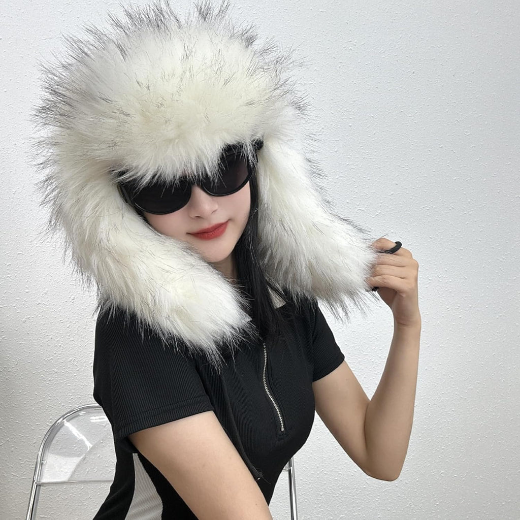 Furry Russian Hats Y2K Fur Trapper Hat Winter Faux Fur Soft Warm Ushanka Earmuffs Ear Flap Hat
