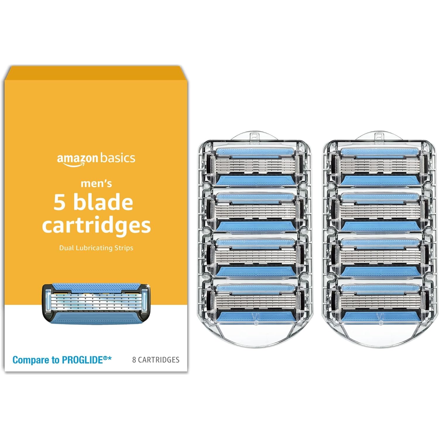 Amazon Basics 5-Blade MotionSphere Razor Blade Refills for Men's Shave, with Dual Lubrication and Precision Beard Trimmer, 8 Cartridges (Fits Amazon Basics Razor Handles only) (Previously Solimo)
