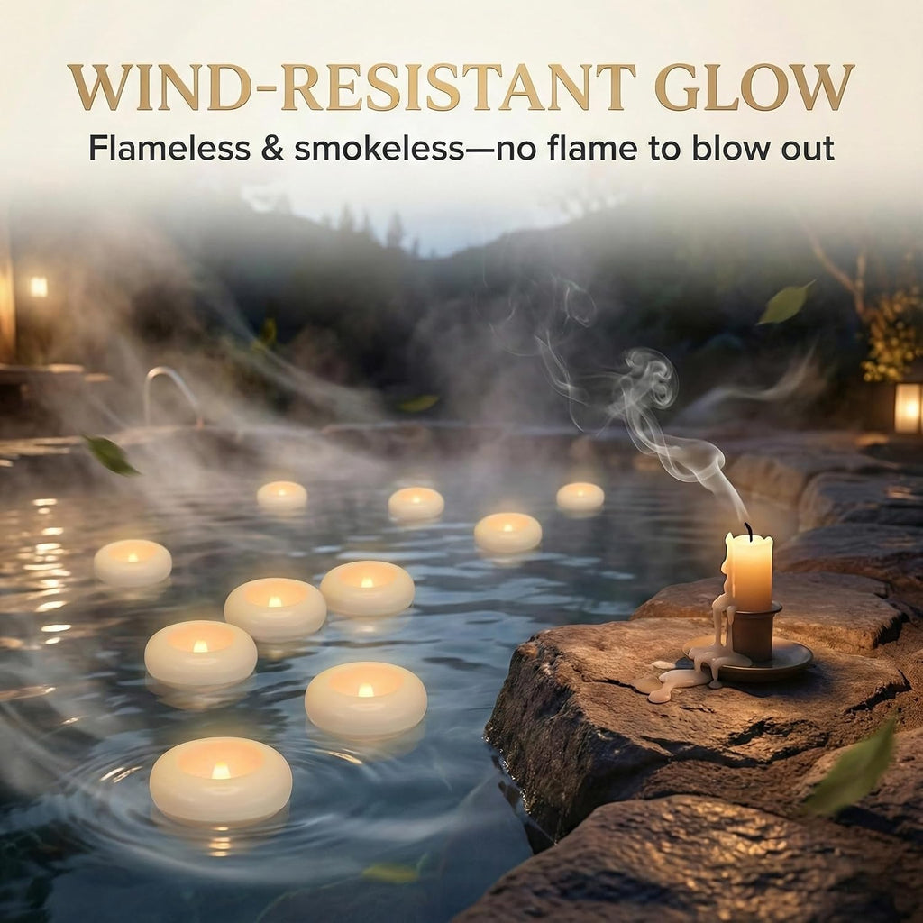 24Pcs Flameless Candles Waterproof, 200Hr 2.2”Led Tea Lights With Battery, Water-Activated Candles For Pool, Wedding Centerpieces, Bath & Spa, Home Decoration (Elegant White)