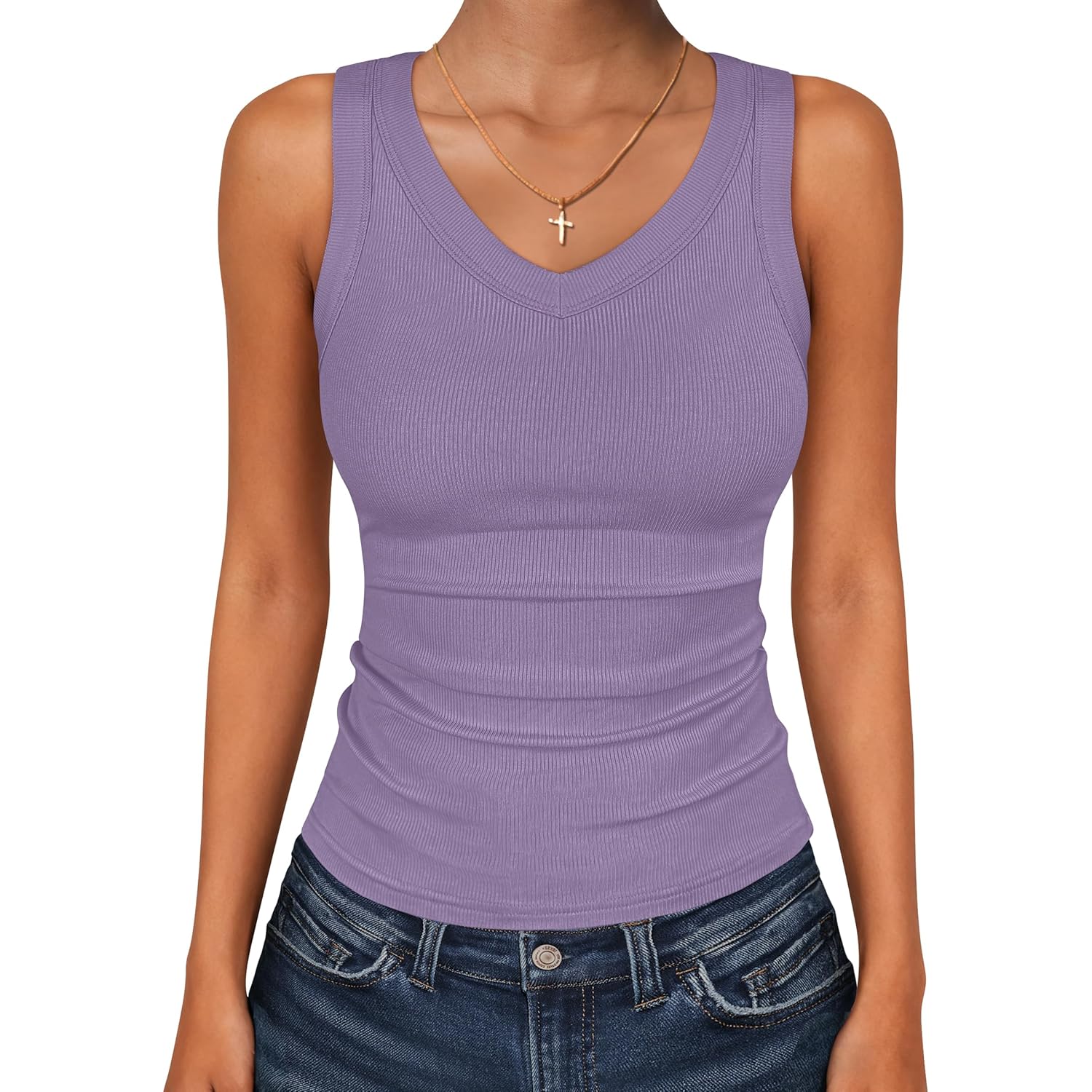 Tank Tops for Women V Neck Ribbed Knit Slim Fitted Sleeveless Basic Tee Tanks Casual Summer Clothes 2026