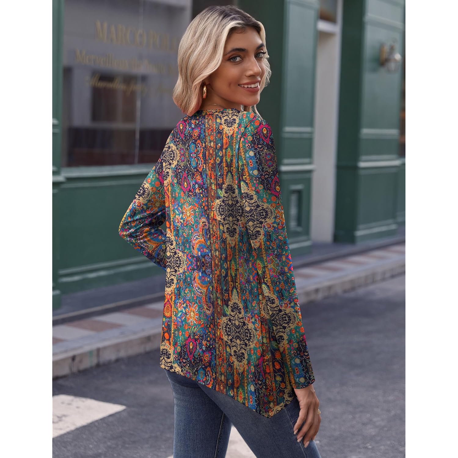 Long Sleeve Tops for Women Dressy Casual Sweatshirt Flowy Tunic with Asymmetrical Hem Crewneck Fall Clothes