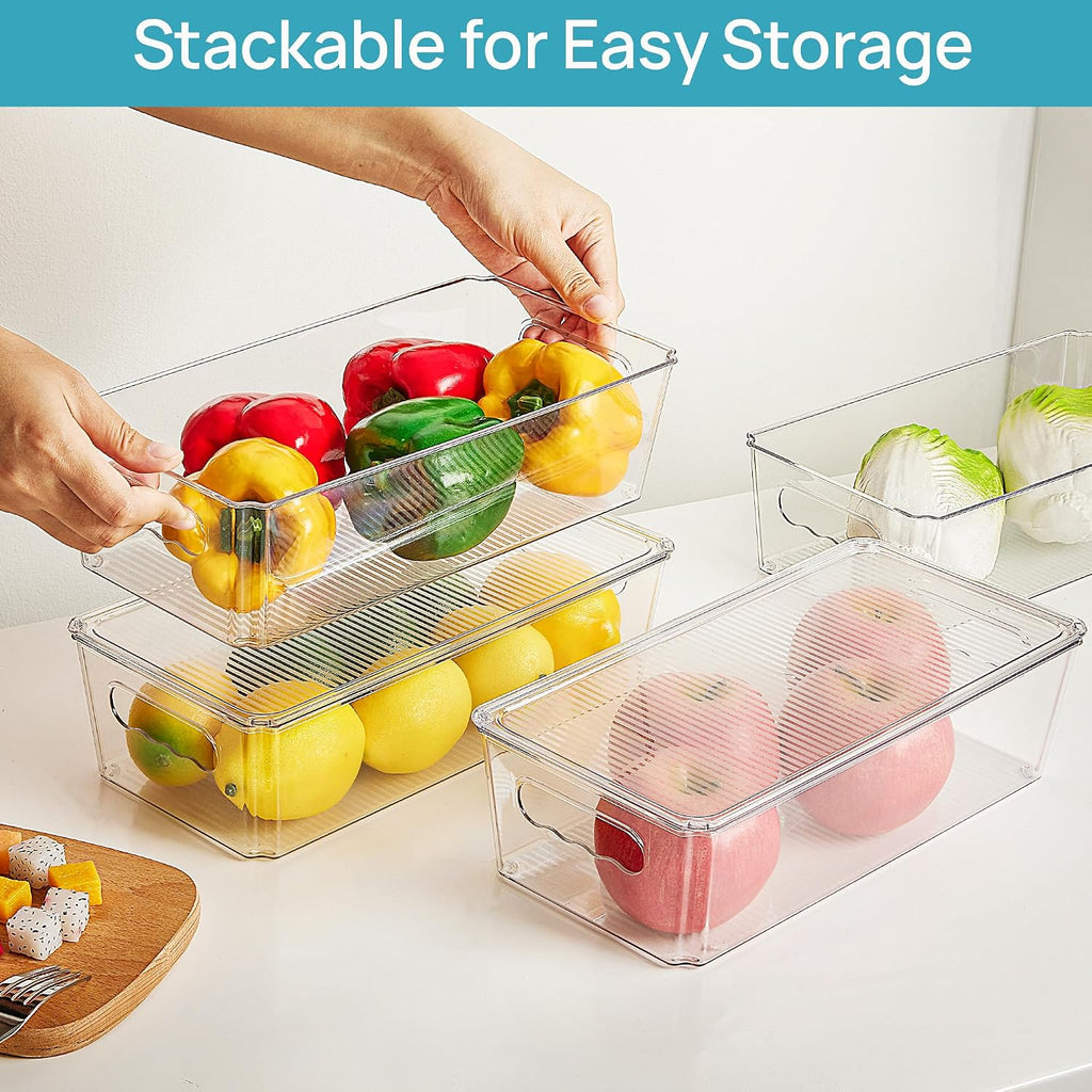 Vtopmart 8Pcs Clear Organizers And Storage Bins With Lids, Stackable Plastic Storage Containers With Handles For Fridge, Freezer, Pantry, Cabinet, Kitchen Organization