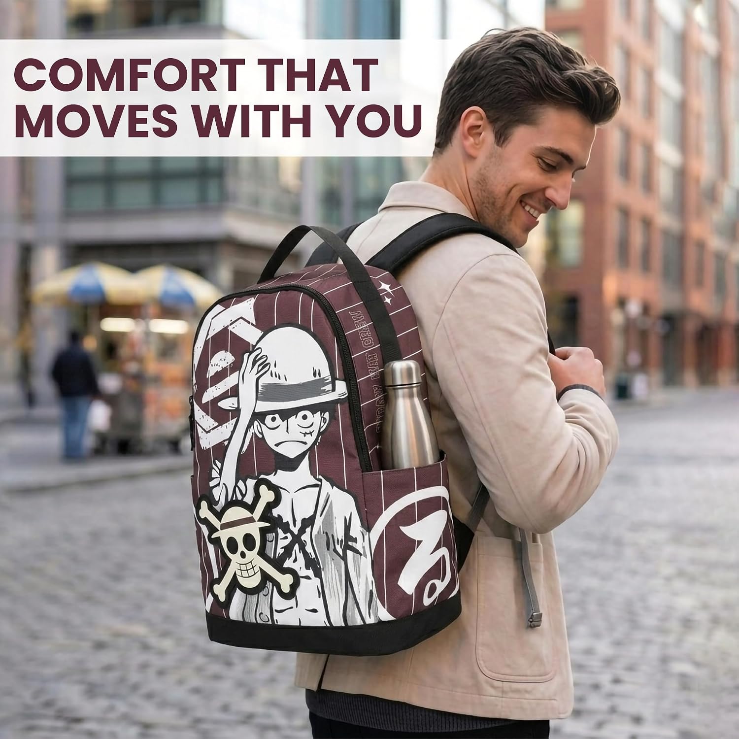 Bioworld One Piece Luffy Character Art 18.5” Adult Brown Backpack