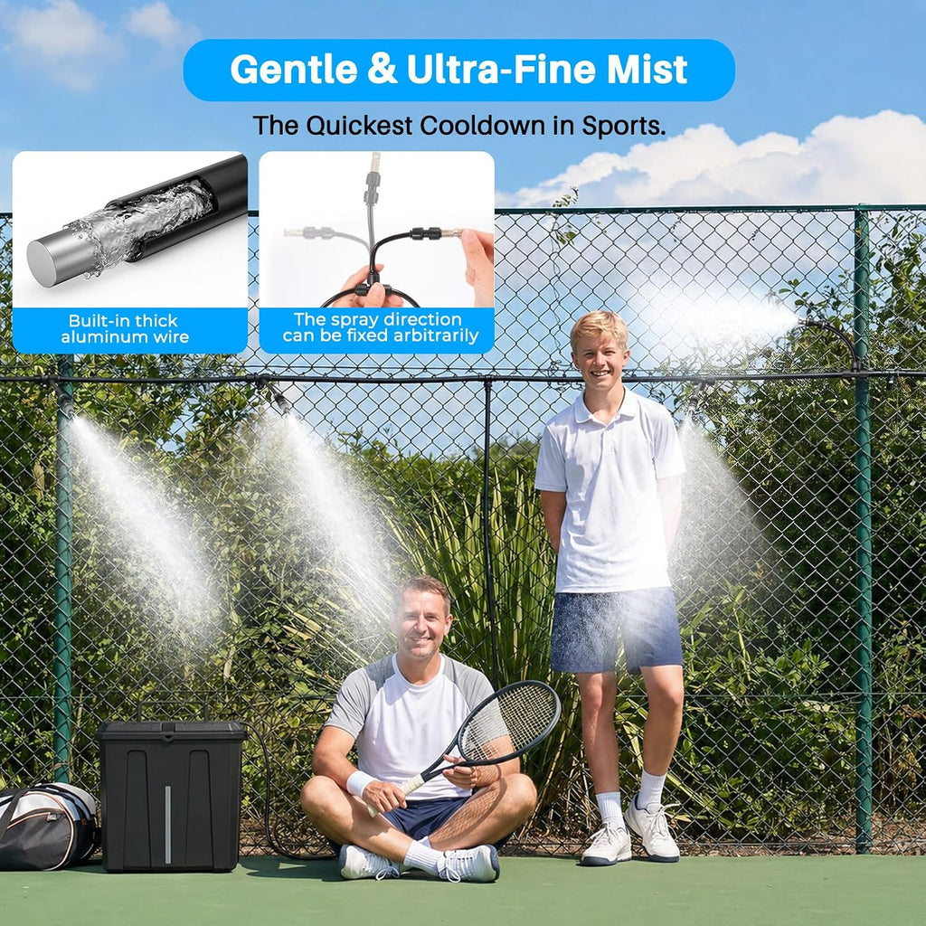 Portable Misting System, Outdoor Water Misters For Outside Patio Umbrella Cooling With Rechargeable Water Pump (Consecutive 8Hrs), 9L Bucket, 26Ft Hose, For Tailgating, Camping, Canopy, Sport