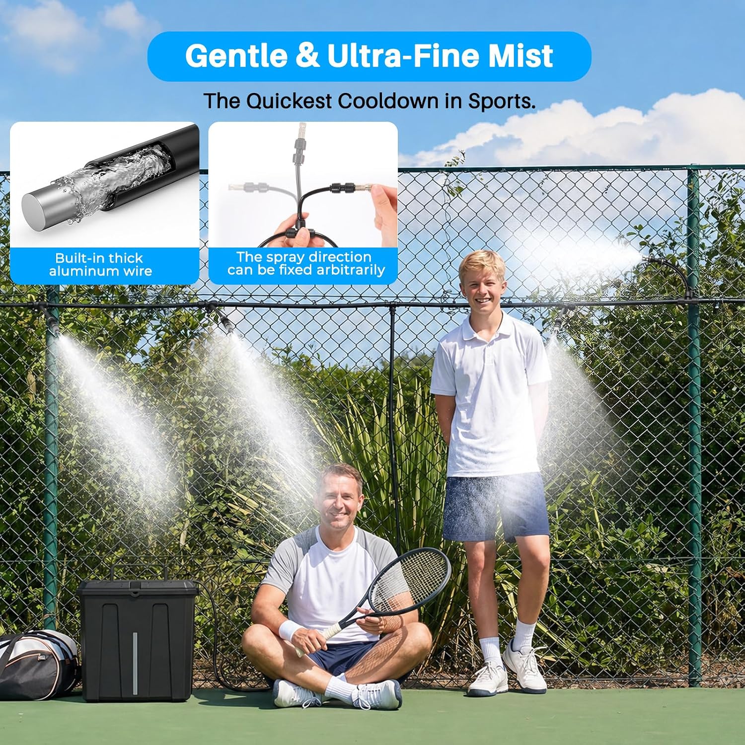 Portable Misting System, Outdoor Water Misters For Outside Patio Umbrella Cooling With Rechargeable Water Pump (Consecutive 8Hrs), 9L Bucket, 26Ft Hose, For Tailgating, Camping, Canopy, Sport