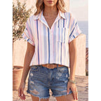 Tankaneo Womens Button Down Shirts Short Sleeve Blouses Summer Casual V Neck Collared Shirt Tops