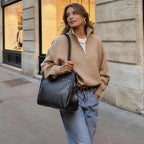 Genuine Leather Tote Bag For Women Small Tote Bag With Zipper Work Purse With Compartment Purses And Handbags For Travel