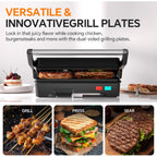 Panini Press Grill, 1000W Sandwich Maker With Non-Stick Coated Plates, Opens 180 Degrees For Any Size Of Food, 3-In-1 Sandwich Press Electric Grill, Stainless Steel Surface And Removable Drip Tray