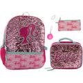 Ai Accessory Innovations Barbie 4 Piece Backpack Set, Sparkle & Shine With This Magic Flip Sequin School Bag For Girls With Zip Front Pocket, Pink