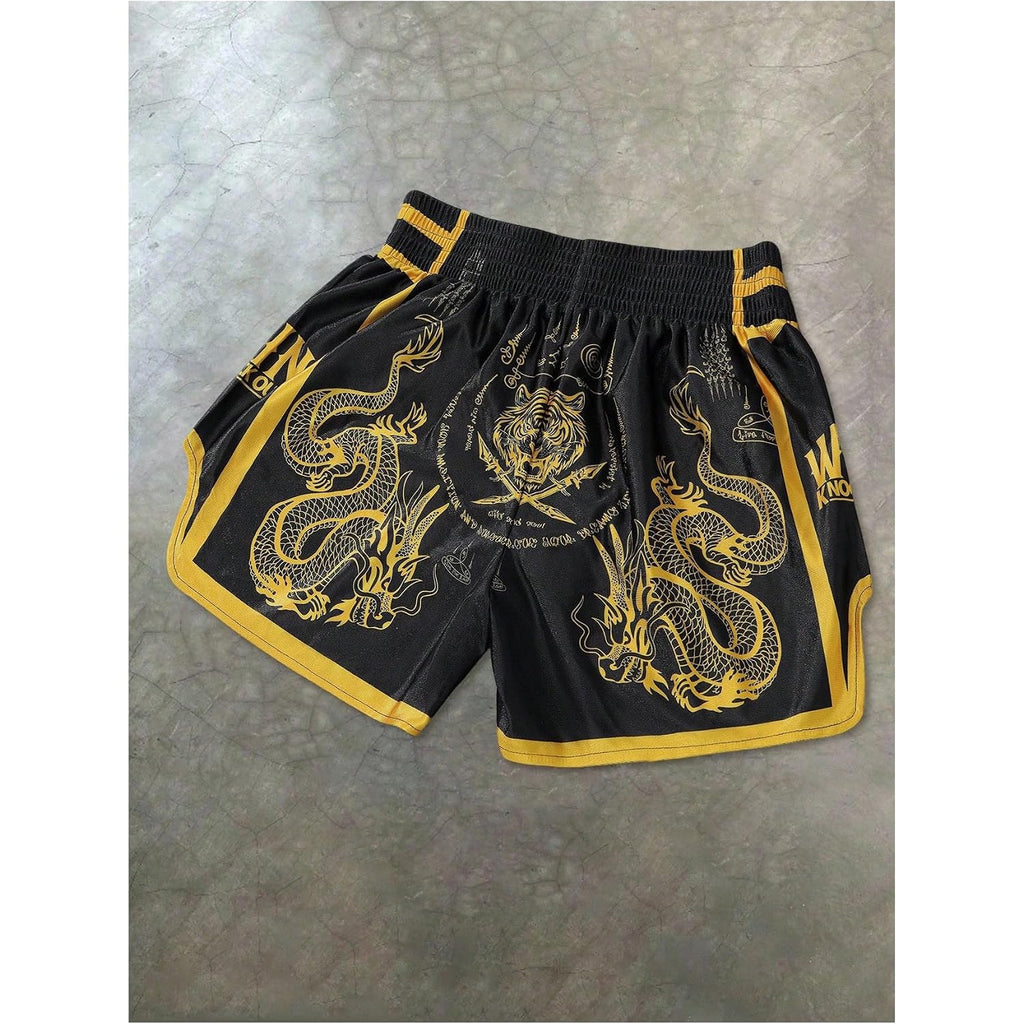 Beaudrm Men'S Muay Thai Shorts Graphic Elastic Waist Kickboxing Baggy Sport Gym Shorts