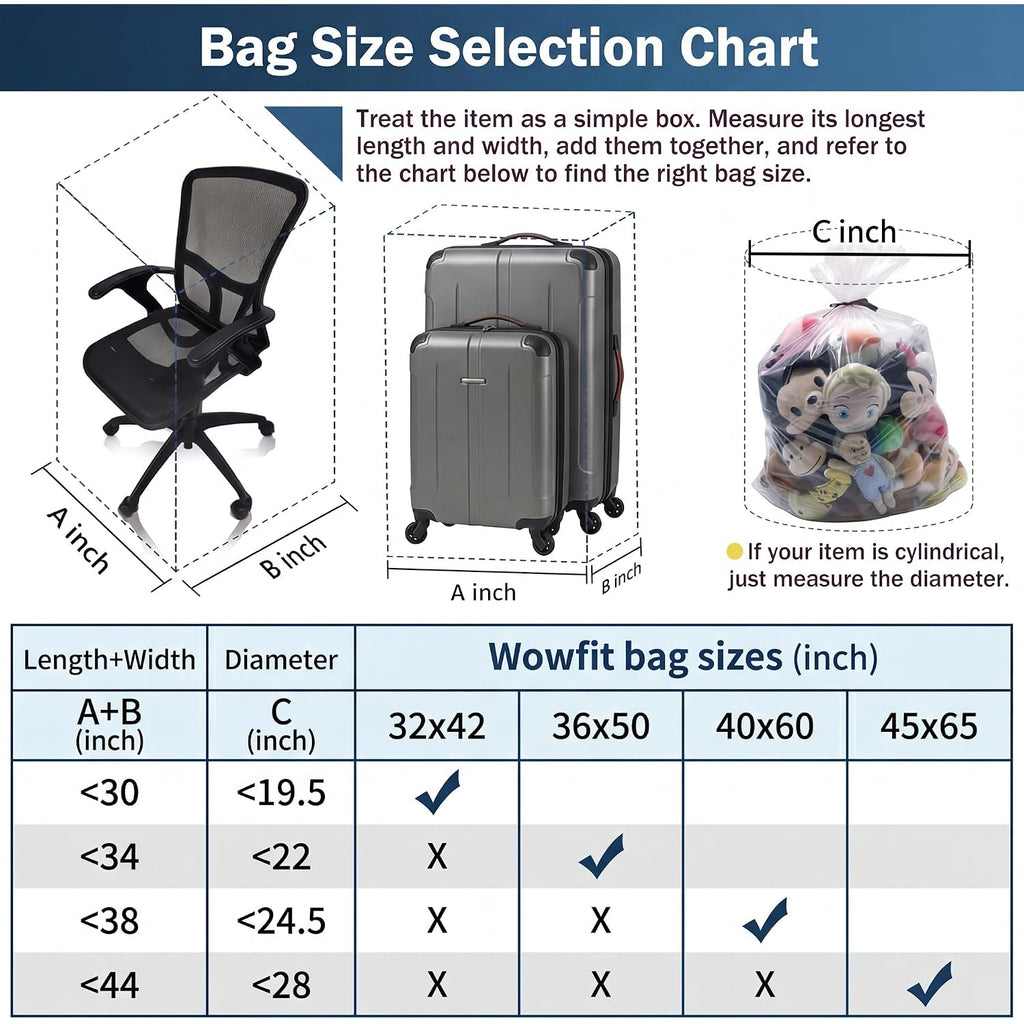 Wowfit 5 Ct 40X60 Inches Extra Large Clear Plastic Bags Perfect For Car Seat, Luggage, Suitcase, Stroller, Chair, Kids Bike And Attic Storage (2 Mil Flat Bags)