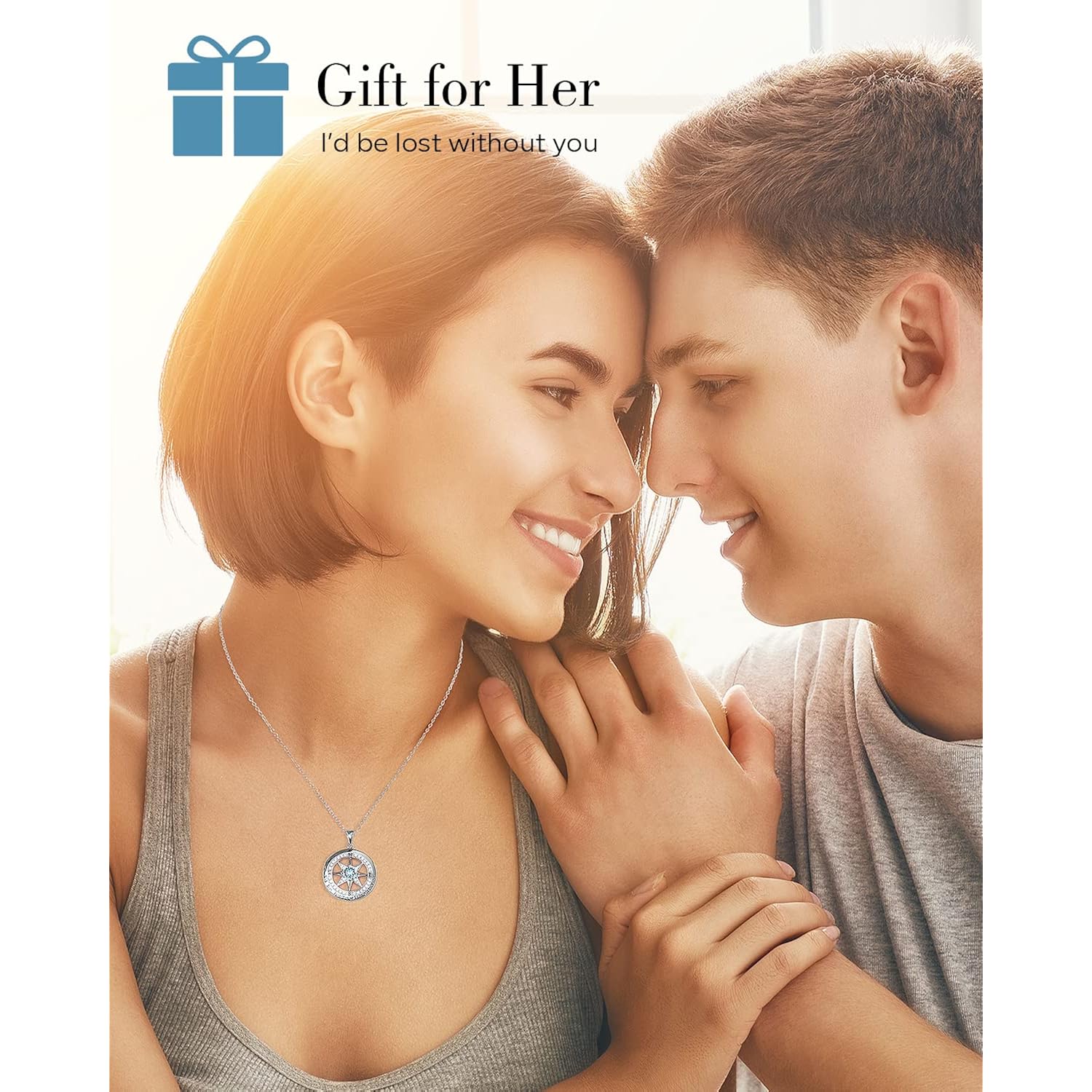 S925 Necklace Gift for Wife |Compass Jewelry |Women Anniversary |Sterling Silver |Girlfriend Birthday Gifts for Her Valentines |I'd be Lost without You |Jewel 18K Gold