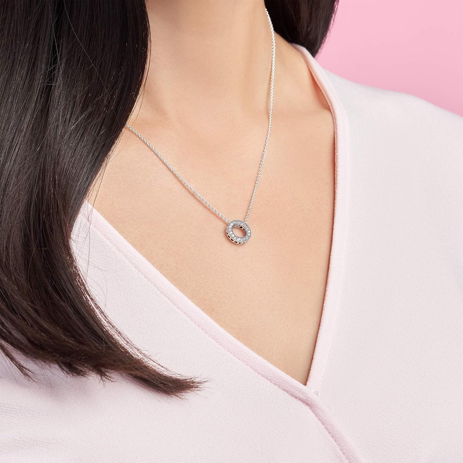 PANDORA Hearts of PANDORA - Gift for Her - Cubic Zirconia Necklace in Sterling Silver - With Gift Box - 17.7"