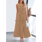 Prettygarden Women'S 2026 Summer Spaghetti Strap Maxi Dresses Plaid Square Neck A Line Casual Beach Vacation Long Sundress