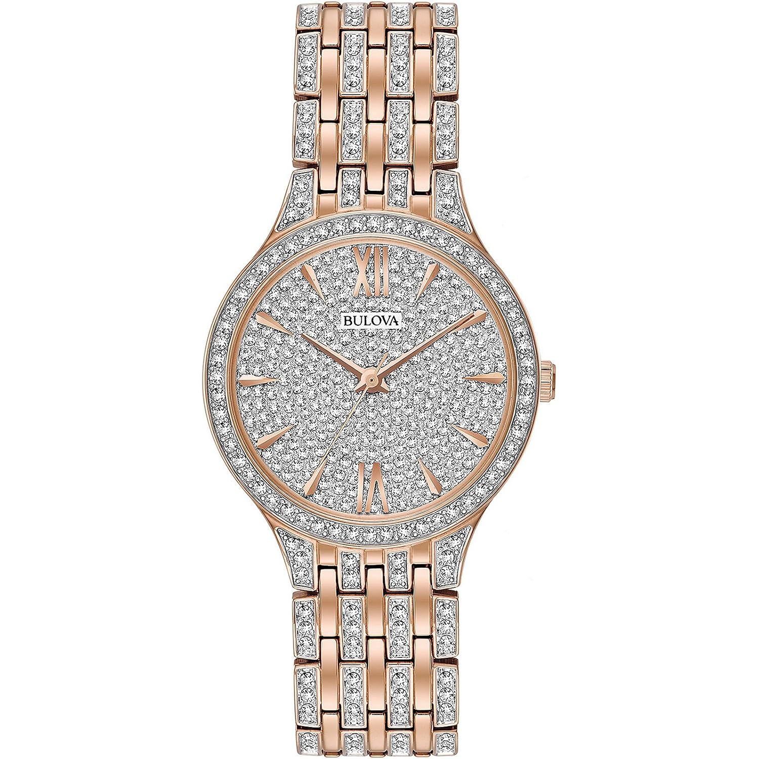 Bulova Ladies' Crystal Phantom Rose Gold Tone Stainless Steel 2-Hand Quartz Watch, 440 Crystals And Pave Dial Style: 98L235