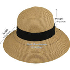 Womens Straw Sun Hat Wide Brim Foldable Panama Roll up Cap Fedora Beach Sun Hat UPF50+ Coffee