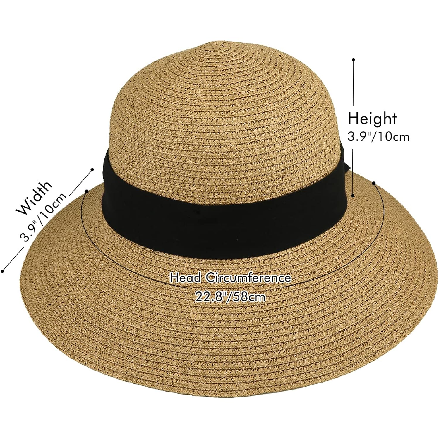 Womens Straw Sun Hat Wide Brim Foldable Panama Roll up Cap Fedora Beach Sun Hat UPF50+ Coffee