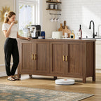 Buffet Cabinet With Storage, 55" Fluted Sideboard Cabinet With 4 Adjustable Shelves, Modern Coffee Bar With 4 Doors, Coffee Bar Cabinet For Kitchen, Living Room, Walnut