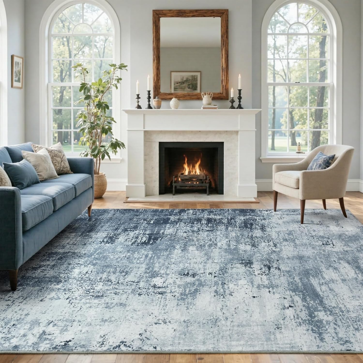 6X9 Ft Large Area Rugs For Living Room, Soft Non-Slip Washable Rugs Modern Abstract Pattern Carpet For Bedroom Indoor Floor Nursery Home Decor (Blue)