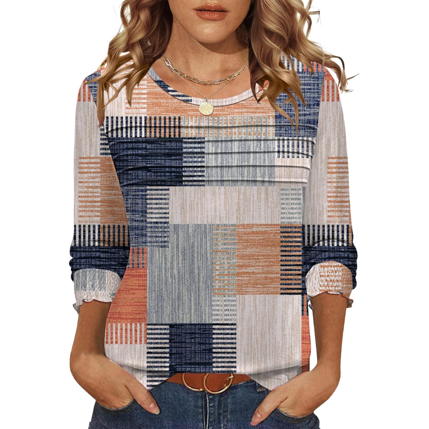 Women Tops Long Sleeve Blouses Dressy Casual Crewneck Pleated Tunic Shirts 2026 Loose Fashion Clothes
