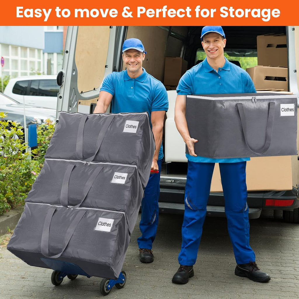 Large Moving Bags, Storage Bags With Zippers, Handles Moving Supplies With Lids, Heavy Duty Totes For Storage Bags For Space Saving, Moving And Storing 93L, 6 Pack