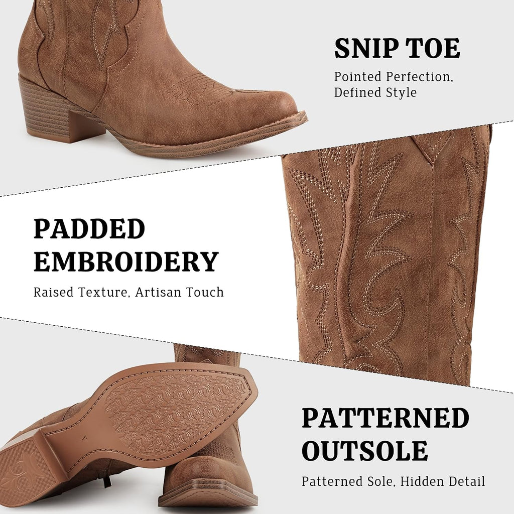 Women'S Knee High Cowboy Boots Pointed Toe Embroidered Western Boots Chunky Heel Fashion Cowgirl Tall Boots For Concert Festival Fall Outfits