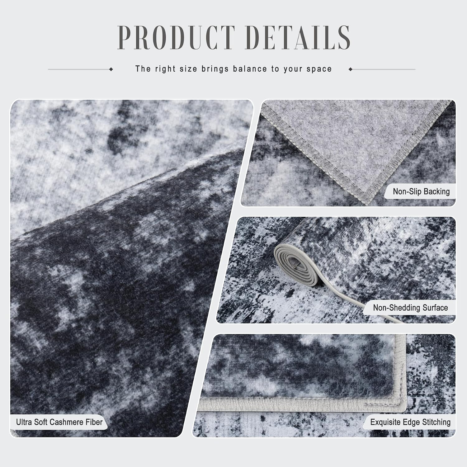 5X7 Area Rug Living Room Rug: Washable Modern Abstract Soft Thin Rug Indoor Floor No Slip Stain Resistant Carpet For Bedroom Dining Room Farmhouse Nursery Home Office - Black