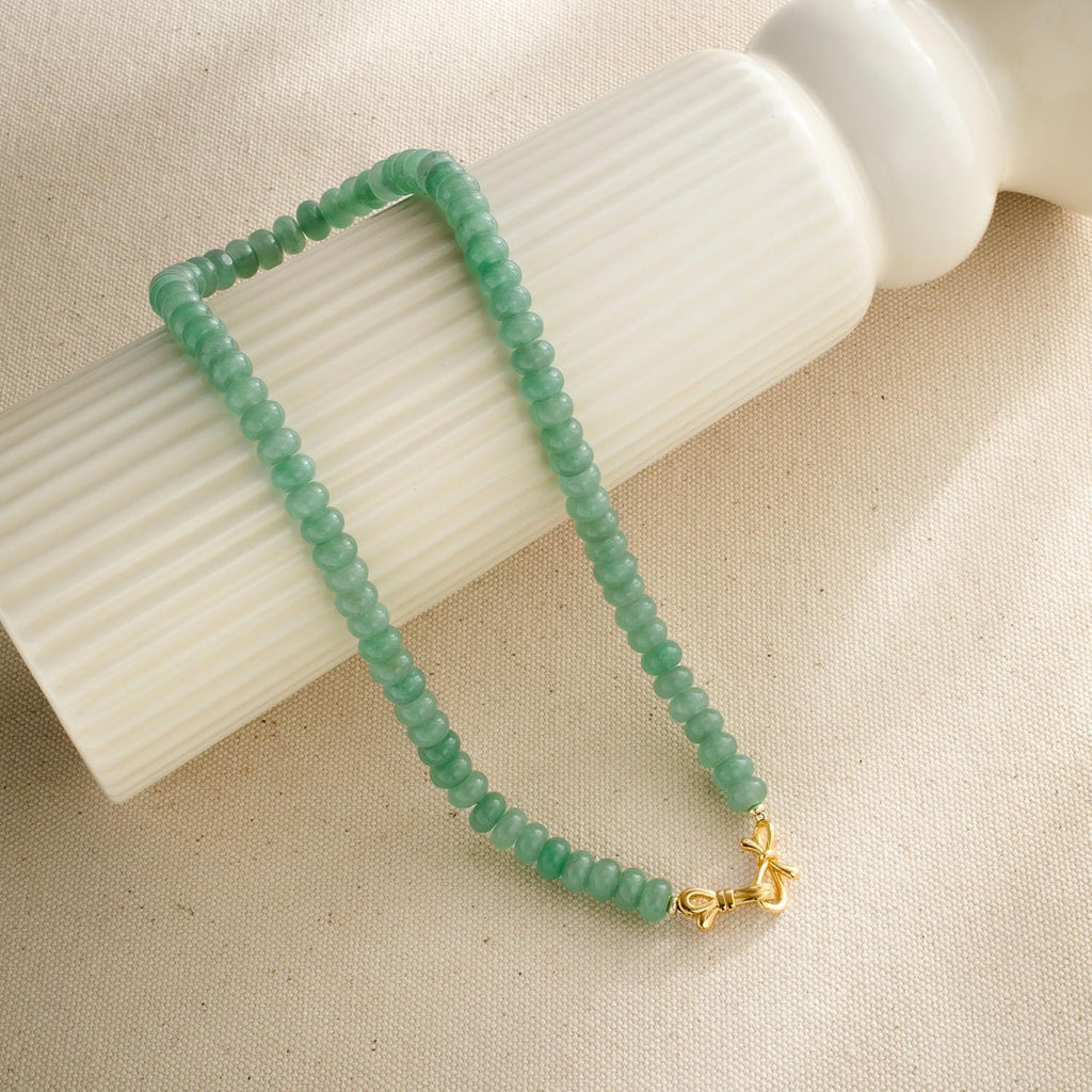 NLIEO Rainbow Colorful Gemstone Beaded Choker Necklace for Women 14K Gold Bow Birthstone Beads Chokers 18inches