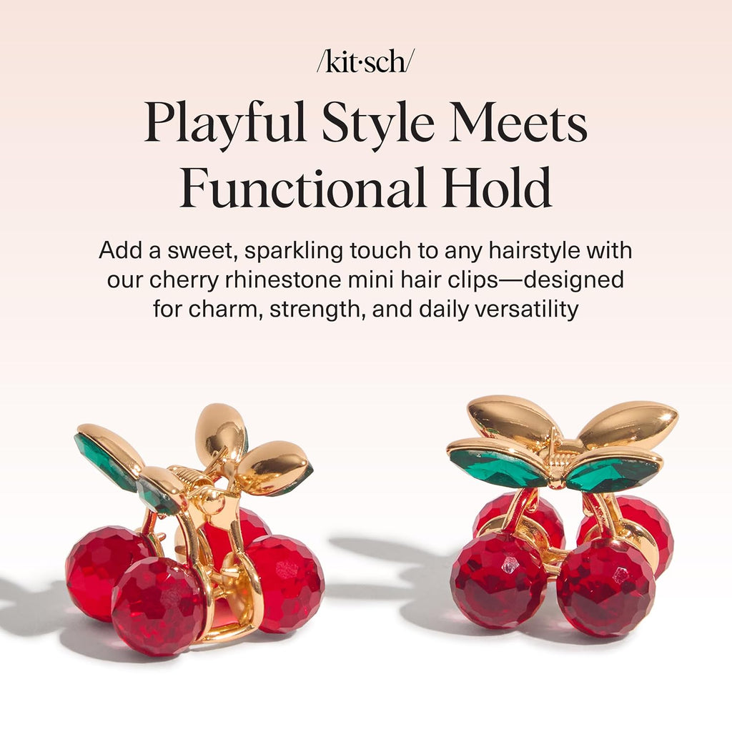 Kitsch Cherry Small Hair Clips For Women – Rhinestones Small Claw Clips | Electroplated Metal Springs And Anti-Rust Finish | Strong Hold For Updo And Cute Half Up Styles - 2Pcs