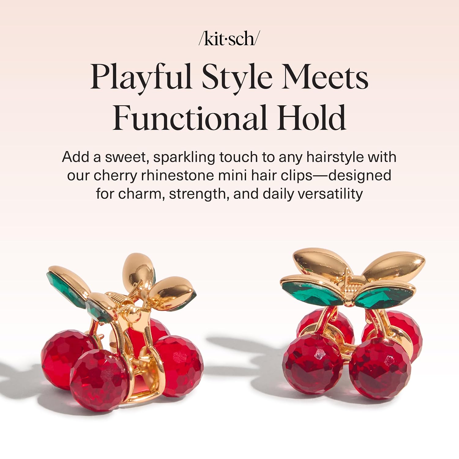 Kitsch Cherry Small Hair Clips For Women – Rhinestones Small Claw Clips | Electroplated Metal Springs And Anti-Rust Finish | Strong Hold For Updo And Cute Half Up Styles - 2Pcs
