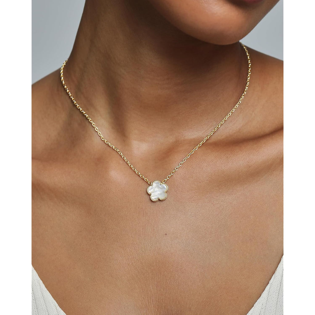 PAVOI 14K Gold Plated Clover Necklaces for Women - Lucky Four Leaf Clover Necklace Pendant - Trendy Flower Black Onyx Gemstone Mother of Pearl Jewelry Gifts