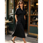 Yeokou Shirt Dress For Women Summer Casual Short Sleeve Button Down Loose Pleated Maxi Sundress With Pockets