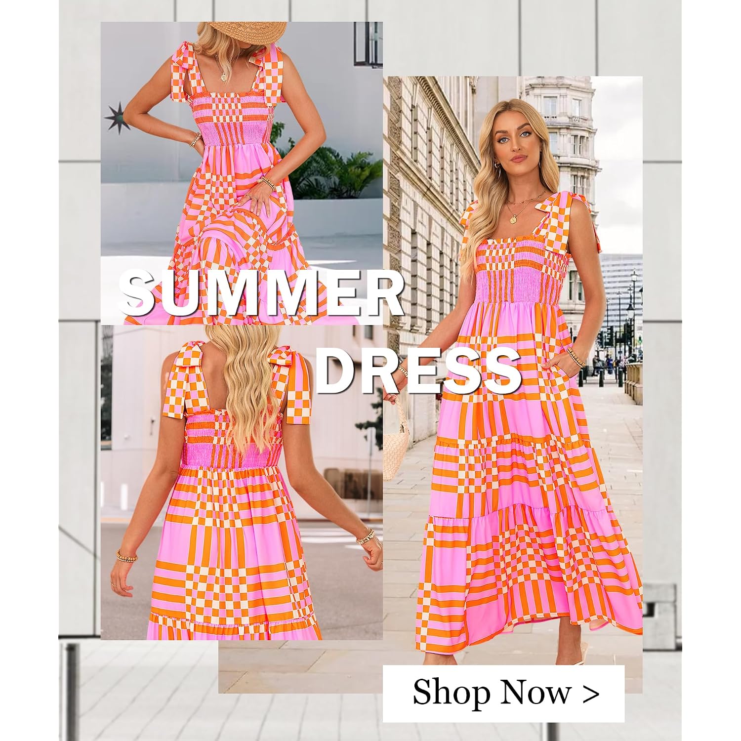 Curbodo Women'S Summer Maxi Dress Boho Spaghetti Straps Casual Long A-Line Smocked Beach Dress Square Neck Flowy Sun Dress