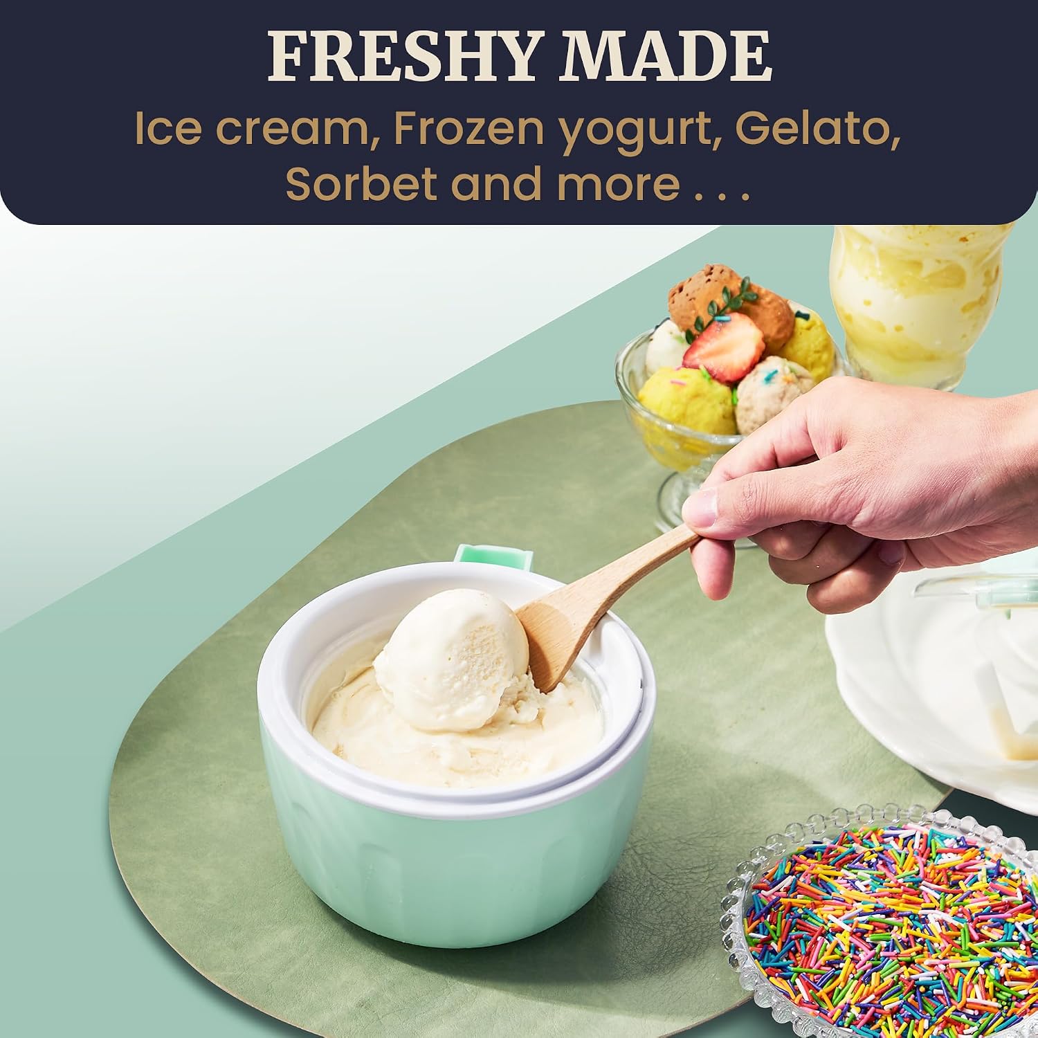 Americana Collection Elite Pint Perfect™ Eim1205M 1 Pint Ice Cream Maker Freezing Mug, Frozen Yogurt, Sorbet, Gelato Treat, Recipes, Mint