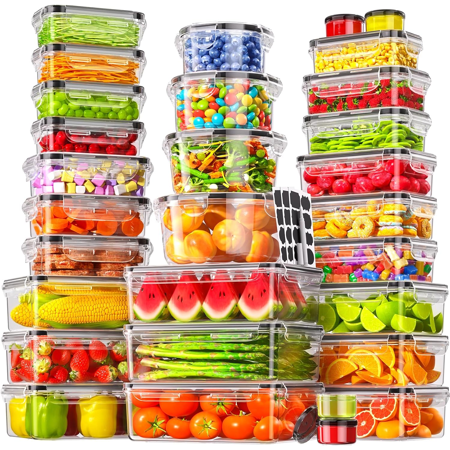 60 Pcs Food Storage Containers With Lids Airtight, (30 Lids & 30 Containers) Leak Proof Containers Set For Kitchen, Meal Prep, Bpa-Free, Pvc-Free Plastic, Microwave/Dishwasher Safe, Extra Labels & Pen