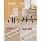 Vasagle Dining Chairs, Set Of 4 Dining Room Chairs, Metal Frame, Adjustable Feet, Easy To Clean, Chenille Fabric, Glacier-Textured Synthetic Leather, For Kitchen, Cream White Ukdc188W01
