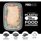 50-Pack Reusable Meal Prep Containers Microwave Safe Food Storage Containers with Lids, 28 oz - 1 Compartment Take Out Disposable Plastic Bento Lunch Box To Go, BPA Free - Dishwasher & Freezer Safe