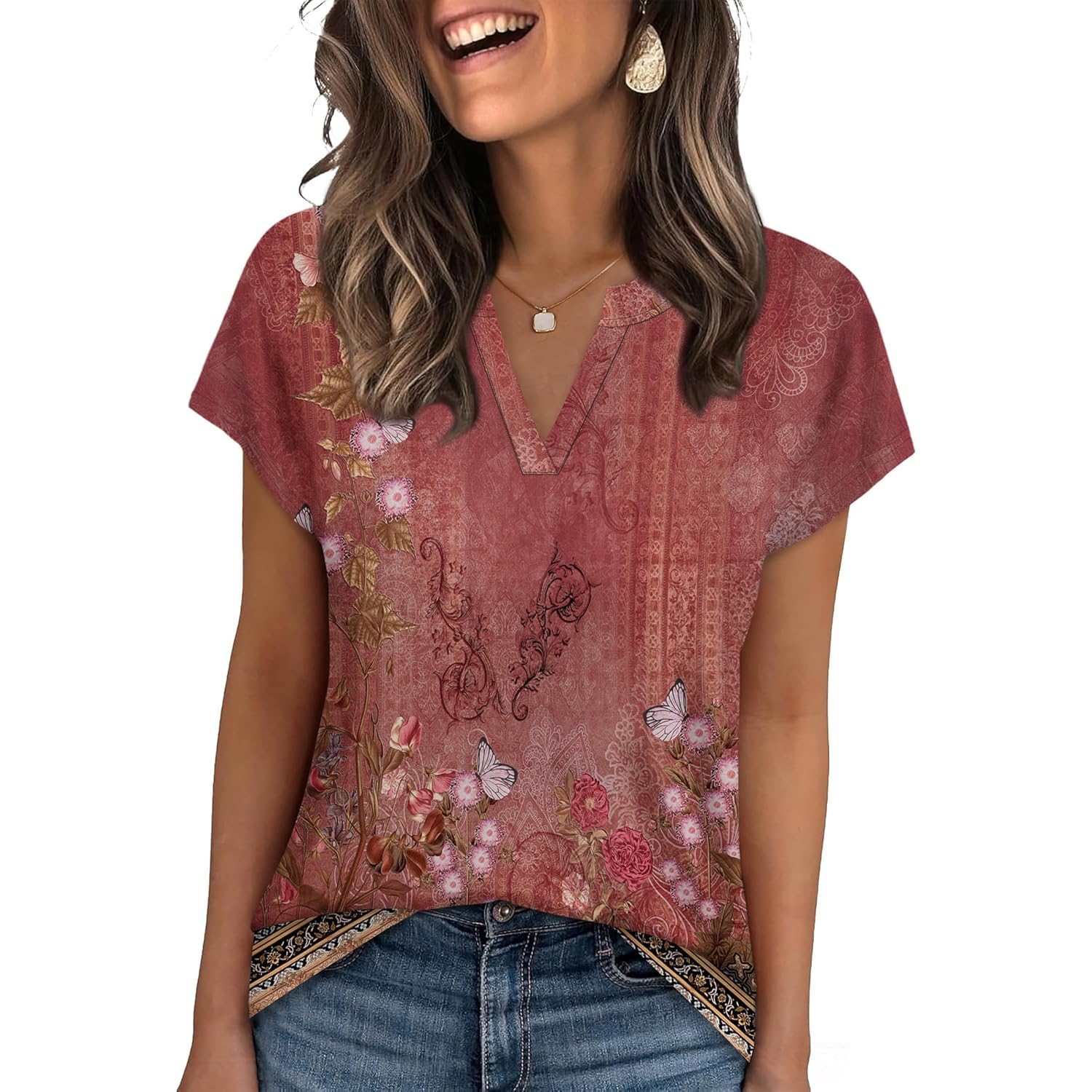 Womens Summer Tops V Neck T Shirts Cap Sleeve Business Casual Outfits Loose Fit Beach Vacation Clothes Basic Tees