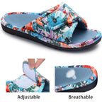 Summer House Slippers For Women With Arch Support Breathable Waffle Cotton Indoor Slippers Slip On Open Toe Home Shoes