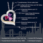 Gem Stone King Customized Personalized Engraved 3-Stone Heart Pendant Necklace For Women | 925 Sterling Silver and 10k Yellow Gold | Gemstone Birthstone and White Lab Grown Diamond | 5MM Heart Shape |