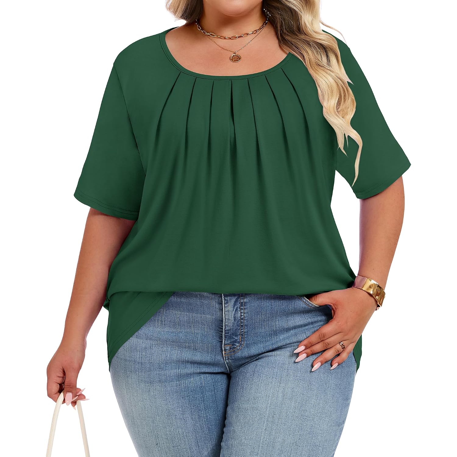 Womens Plus Size Tops Summer Short Sleeve Shirts Flowy Crewneck Casual Loose Tunic Top Blouses 2026