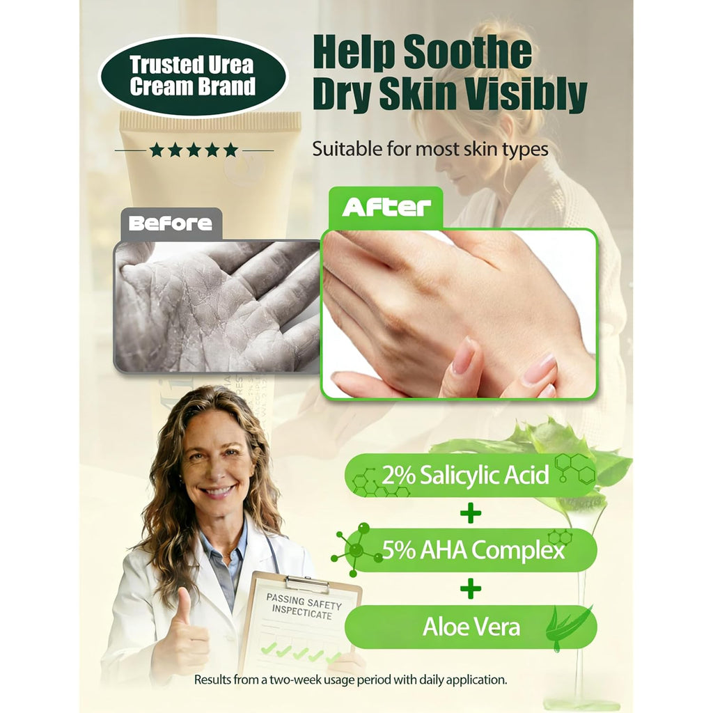 25% Urea Hand Cream for Feet with 2% Salicylic Acid & 5% AHA+Aloe Vera, Urea Foot Cream for Dry Cracked Hands, Heels and Feet, Moisturizer and Repair for Rough Skin