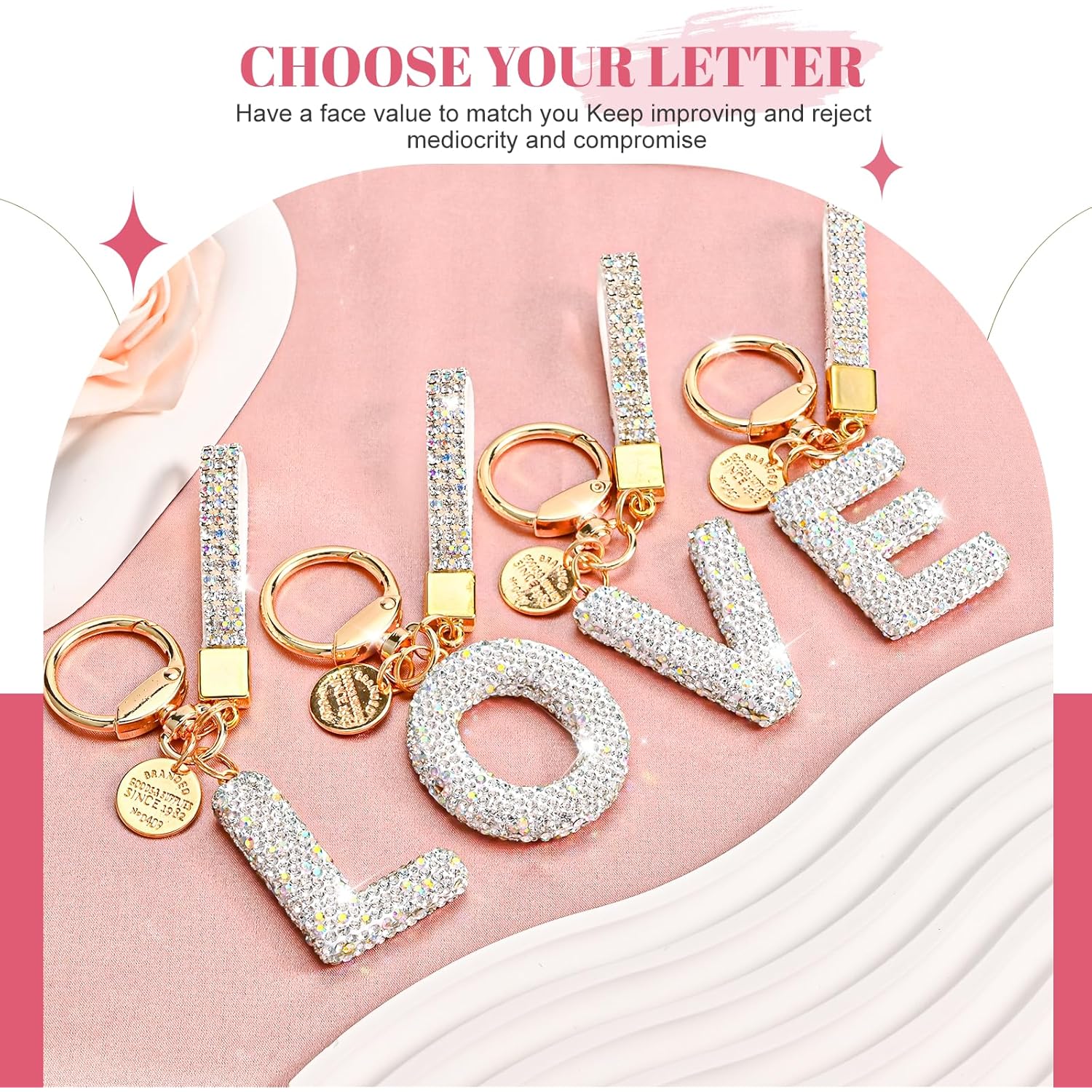 Initial Letter Keychain for Women Girls, Bling cute KeyChain for Car Key Accessories Lanyard and Backpack Bag，Perfect Gift