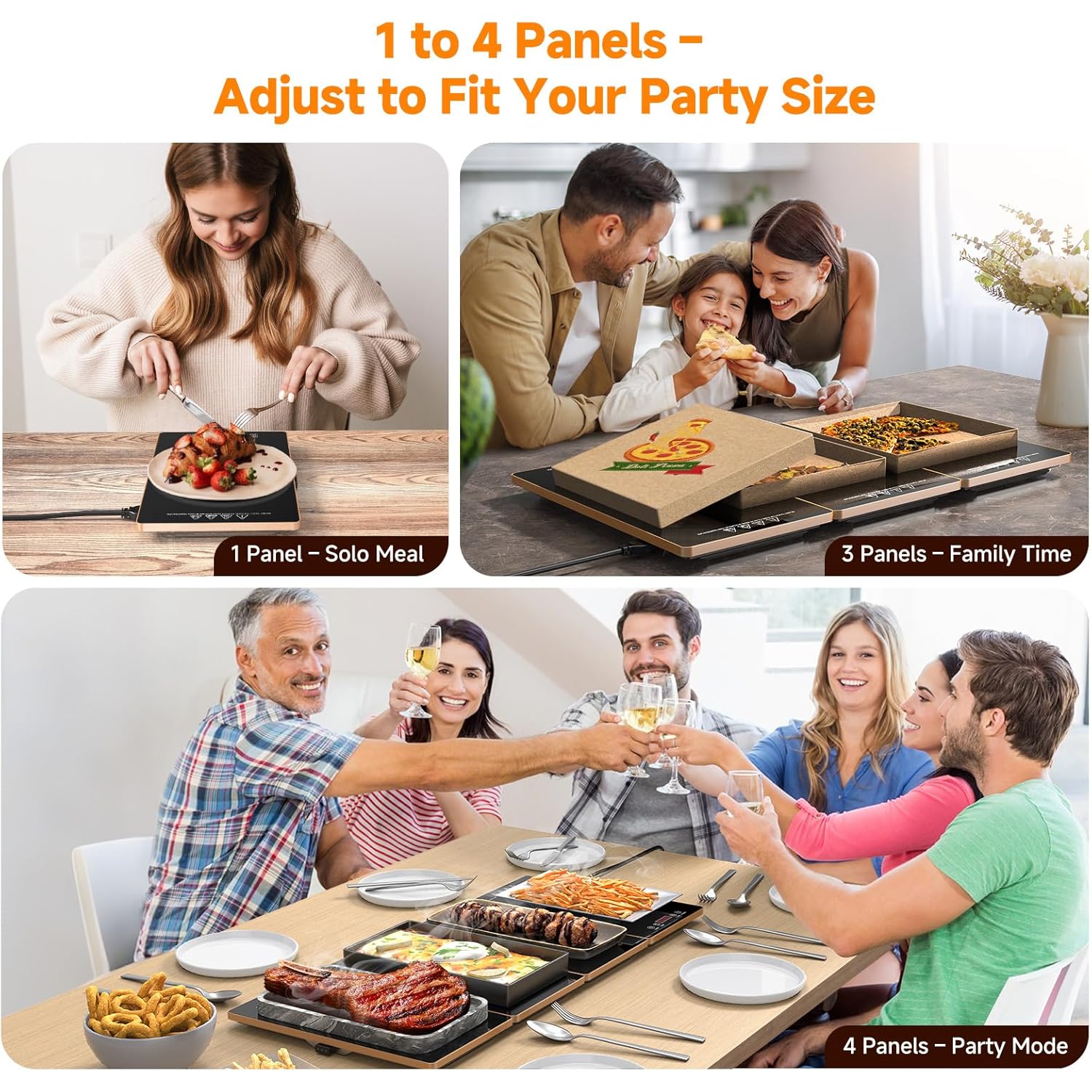 FEPPO Electric Warming Tray, 4-in-1 Food Warmers for Parties Buffet with 10 Temp Settings and Timer, 33"x15" Glass Surface Warming Mat for Food, Modular Buffet Hot Plates for Catering and Gatherings