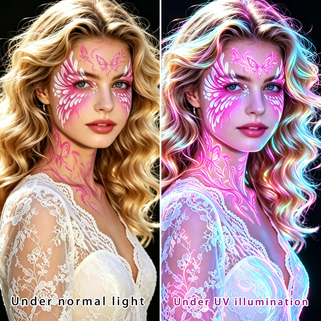 12 Pcs Glow Face Body Paint, Uv Neon Face And Body Paint Markers, Glow In The Dark Under Uv Black Light Sticks Makeup,Washable Skin Tattoo Pen For Halloween Party