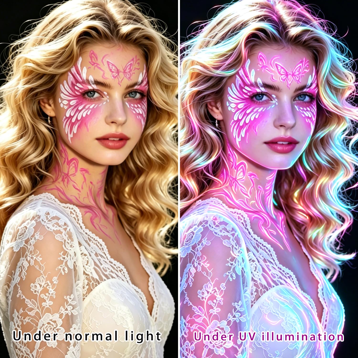 12 Pcs Glow Face Body Paint, Uv Neon Face And Body Paint Markers, Glow In The Dark Under Uv Black Light Sticks Makeup,Washable Skin Tattoo Pen For Halloween Party