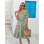 Zeagoo Women'S Summer Dresses Midi Tiered Casual Dress Floral V Neck Ruffle Short Sleeve Flowy Beach Dress With Pockets