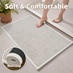 PADOOR-Bath Mat-Super Absorbent Chenille Bathroom Mats-Rubber Backed Bath Mats for Bathroom Non Slip, Easy Clean Bathroom Rugs Front of Bathtub,Shower Room,Sink-17×28, Beige&Cream